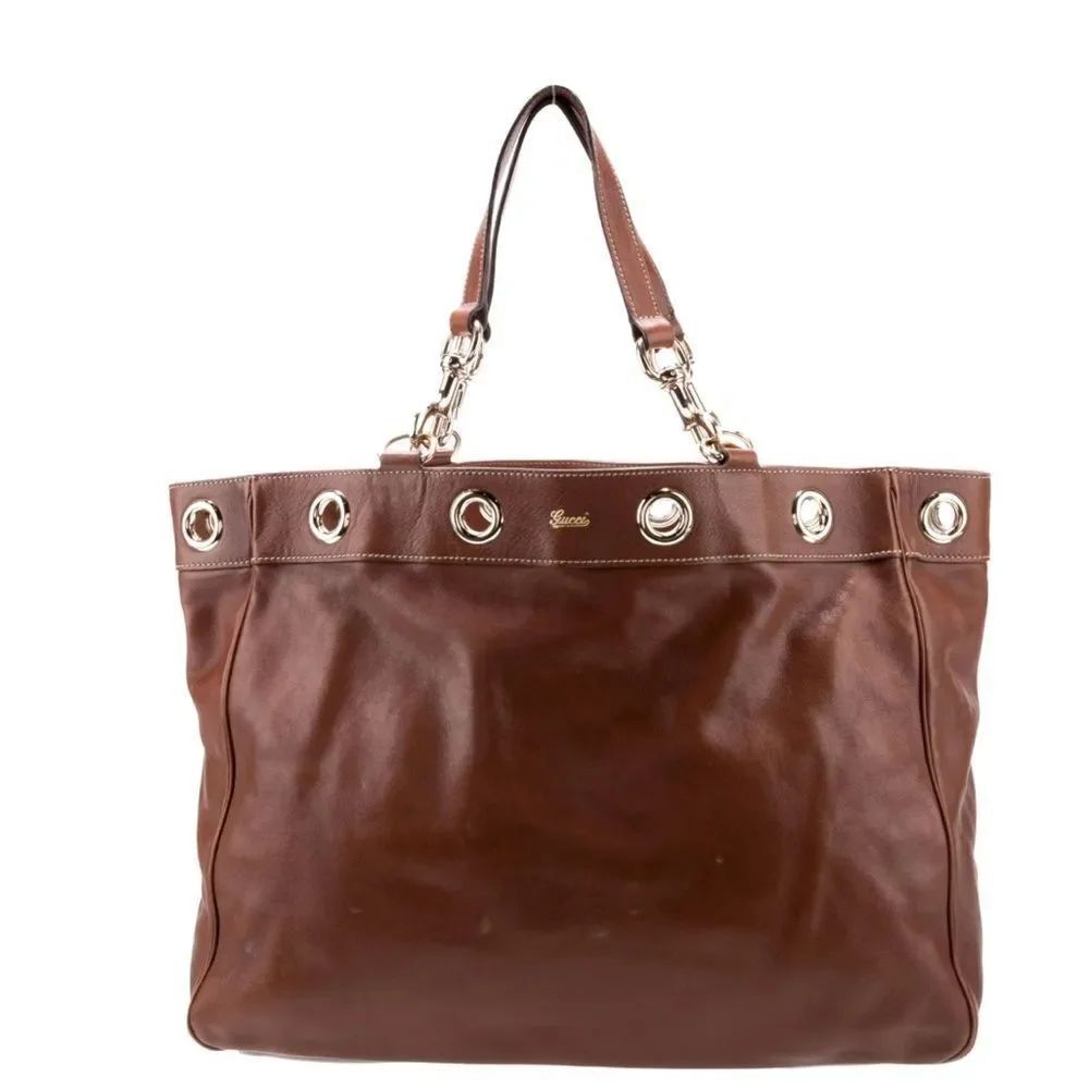 Gucci Positano Brown Leather Tote Bag Authentic